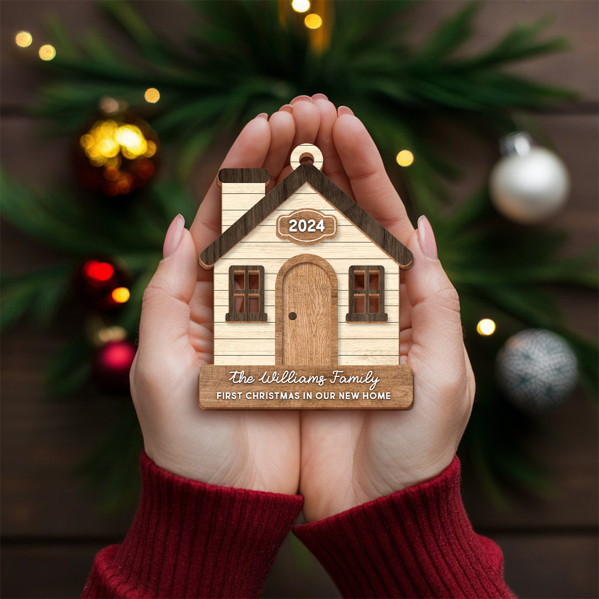Personalized New Home Ornament - Customized 3 Layered Wooden Ornament, First Christmas in New Home Ornament, Housewarming Gifts for Couple Friend