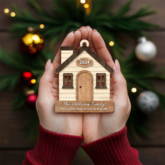Personalized New Home Ornament - Customized 3 Layered Wooden Ornament, First Christmas in New Home Ornament, Housewarming Gifts for Couple Friend
