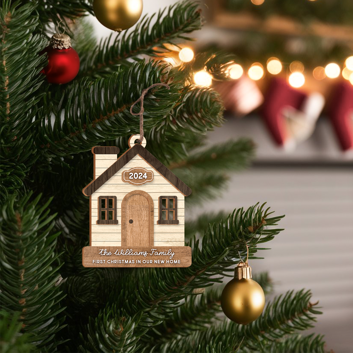 Personalized New Home Ornament - Customized 3 Layered Wooden Ornament, First Christmas in New Home Ornament, Housewarming Gifts for Couple Friend