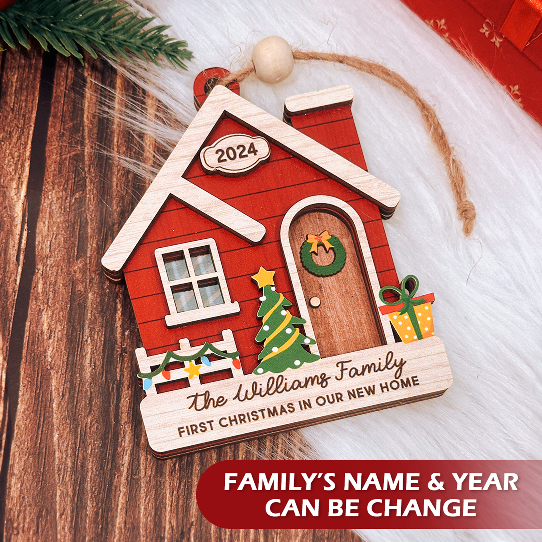 Personalized New Home Ornament - Customized 3 Layered Wooden Ornament, New Home Decor Gifts for Family, Gifts Idea for Housewarming, Couple, Best Friends