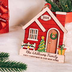Personalized New Home Ornament - Customized 3 Layered Wooden Ornament, New Home Decor Gifts for Family, Gifts Idea for Housewarming, Couple, Best Friends