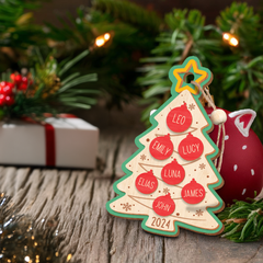 Personalized Family Ornament - Custom Name 3 Layered Wooden Ornament, Christmas Tree Star Wooden Ornament, Gift Ideas for Friends Men Women