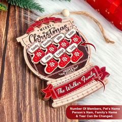 Personalized Family Ornament - Customized Name 3 Layered Wooden Ornament, Christmas Hanging Decor, Keepsake Gifts Ideas for Friends Men Women