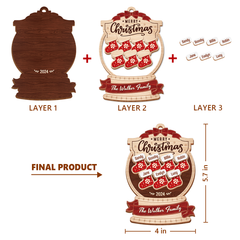 Personalized Family Ornament - Customized Name 3 Layered Wooden Ornament, Christmas Hanging Decor, Keepsake Gifts Ideas for Friends Men Women