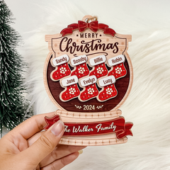 Personalized Family Ornament - Customized Name 3 Layered Wooden Ornament, Christmas Hanging Decor, Keepsake Gifts Ideas for Friends Men Women
