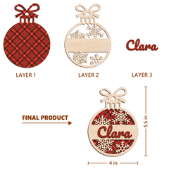 Personalized Name Christmas Ornament - 3 Layered Wooden Design, Christmas Tree Keepsake for Women, Boys, Girls, Family, Best Friends