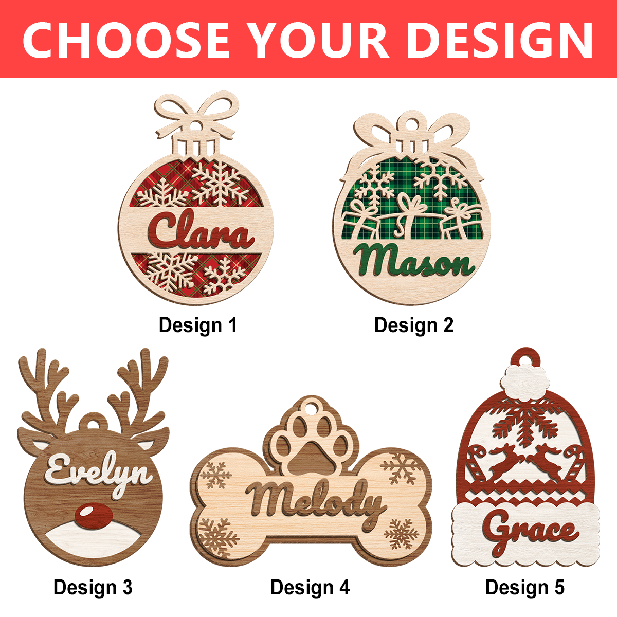 Personalized Name Christmas Ornament - 3 Layered Wooden Design, Christmas Tree Keepsake for Women, Boys, Girls, Family, Best Friends