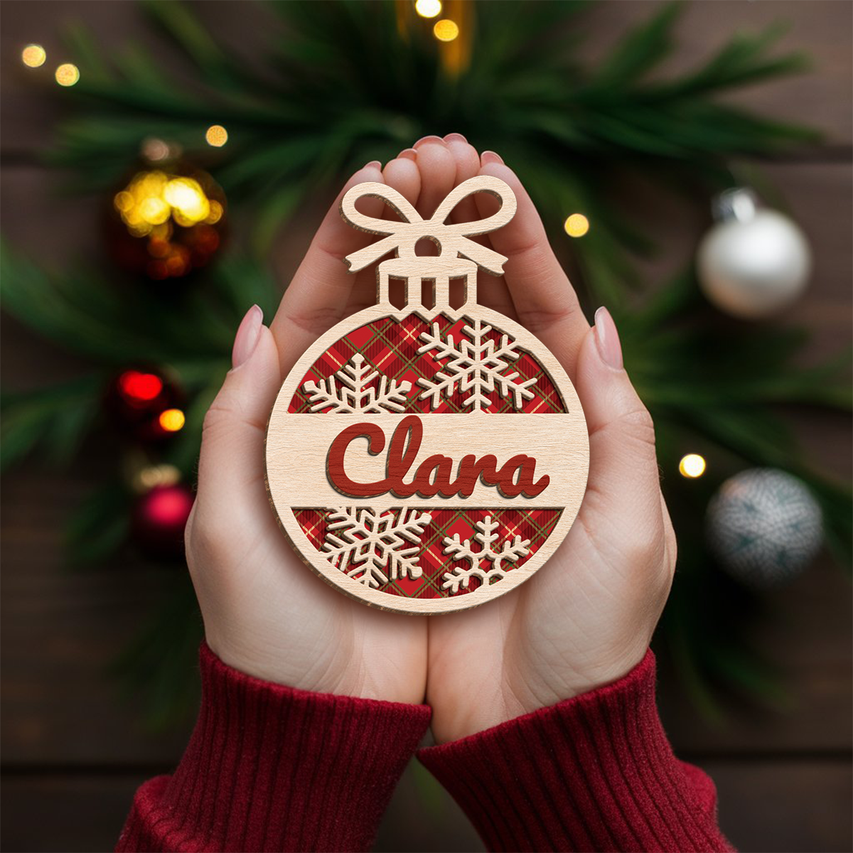 Personalized Name Christmas Ornament - 3 Layered Wooden Design, Christmas Tree Keepsake for Women, Boys, Girls, Family, Best Friends