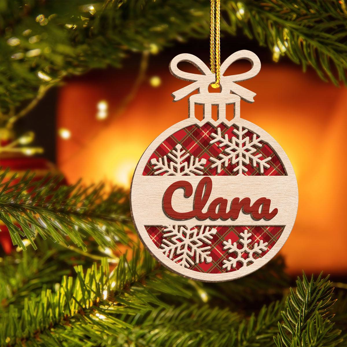 Personalized Name Christmas Ornament - 3 Layered Wooden Design, Christmas Tree Keepsake for Women, Boys, Girls, Family, Best Friends