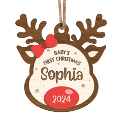 Personalized Baby's First Christmas Ornament - 2 Layered Wooden Design, Custom Baby Name, Christmas Tree Hanging Keepsake for New Mom Dad