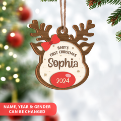 Personalized Baby's First Christmas Ornament - 2 Layered Wooden Design, Custom Baby Name, Christmas Tree Hanging Keepsake for New Mom Dad