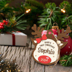 Personalized Baby's First Christmas Ornament - 2 Layered Wooden Design, Custom Baby Name, Christmas Tree Hanging Keepsake for New Mom Dad