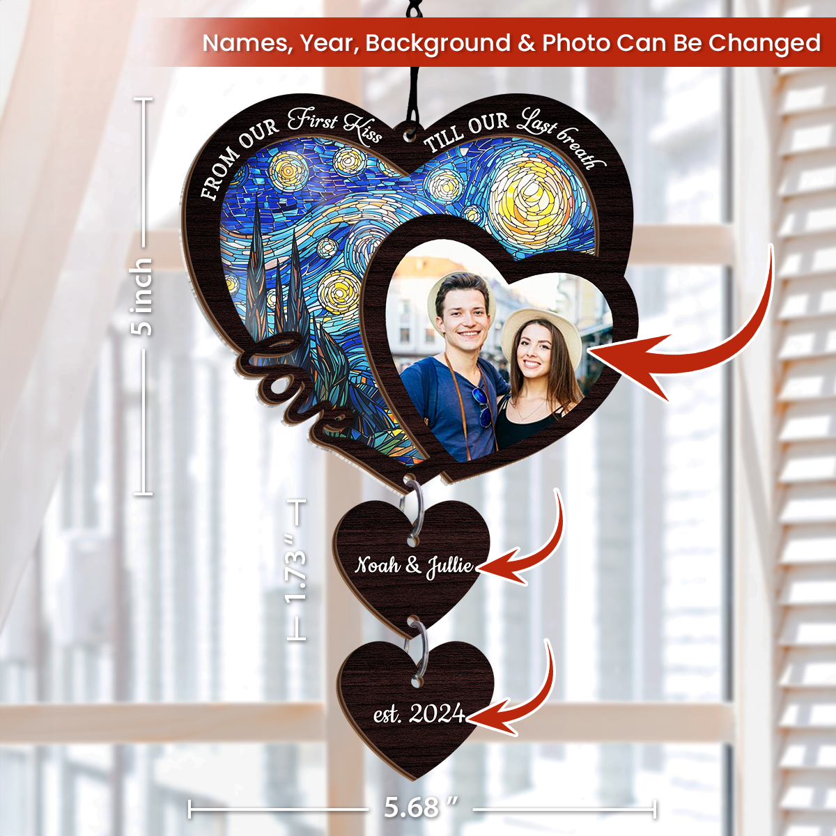 Personalized Couple Suncatcher Ornament, Custom Photo Wedding Gift, Christmas Ornaments, Anniversary Decoration