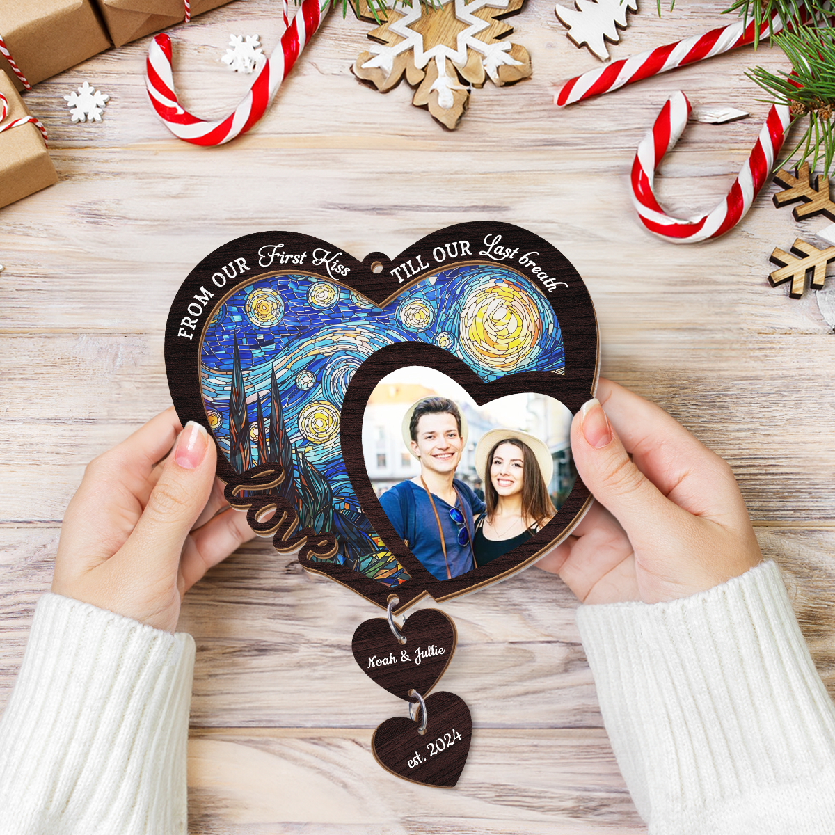 Personalized Couple Suncatcher Ornament, Custom Photo Wedding Gift, Christmas Ornaments, Anniversary Decoration