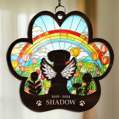 Personalized Pet Memorial Ornament, Dog Memorial Rainbow Bridge Paw Frame Suncatcher Ornaments, Loss of Pet Christmas Ornaments for Dog Lovers