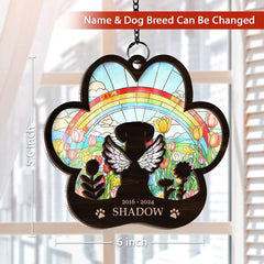 Personalized Pet Memorial Ornament, Dog Memorial Rainbow Bridge Paw Frame Suncatcher Ornaments, Loss of Pet Christmas Ornaments for Dog Lovers