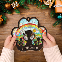 Personalized Pet Memorial Ornament, Dog Memorial Rainbow Bridge Paw Frame Suncatcher Ornaments, Loss of Pet Christmas Ornaments for Dog Lovers