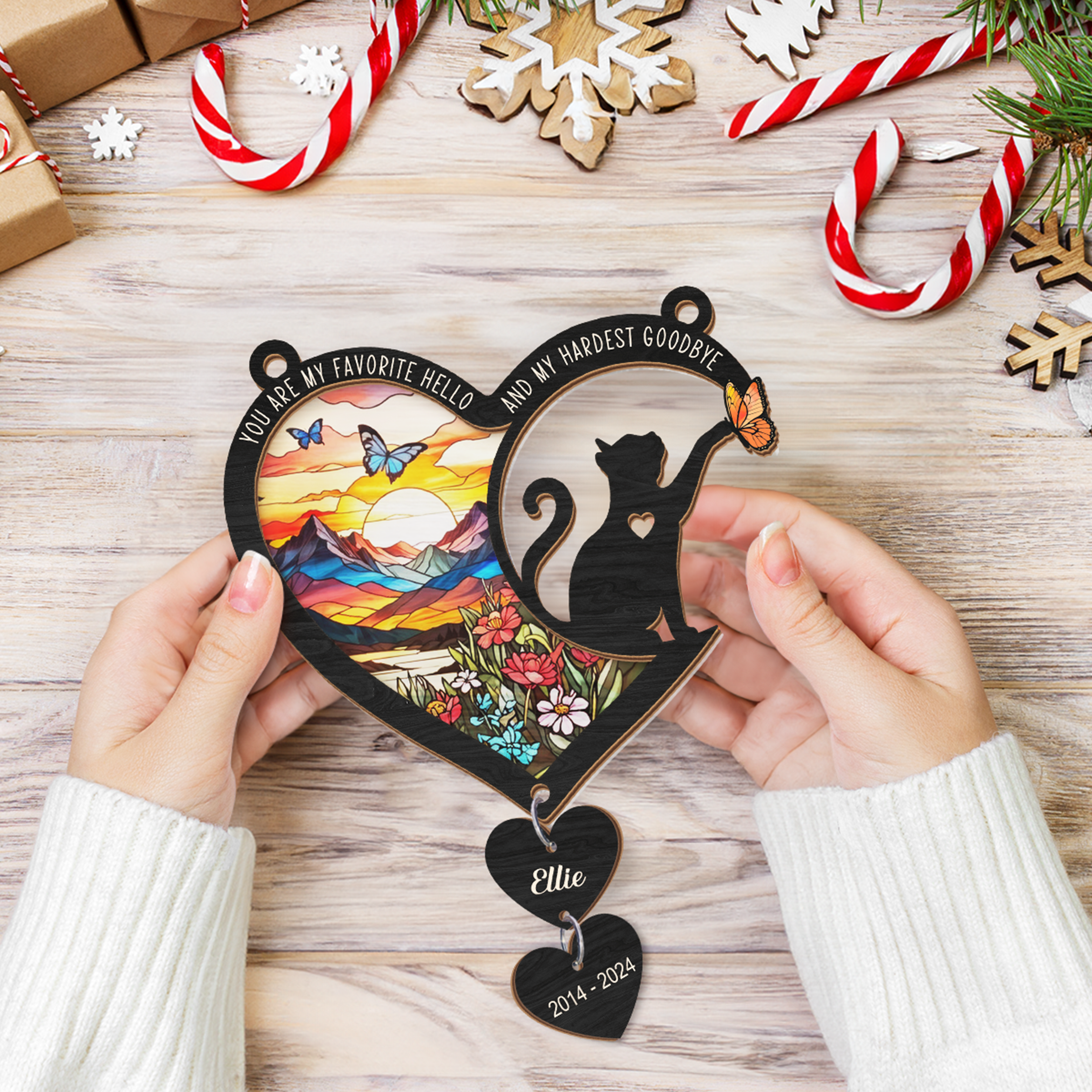 Personalized Pet Memorial Ornament, Cat Memorial Suncatcher Ornaments, Remembrance Loss of Pet Christmas Ornaments for Cat Lovers
