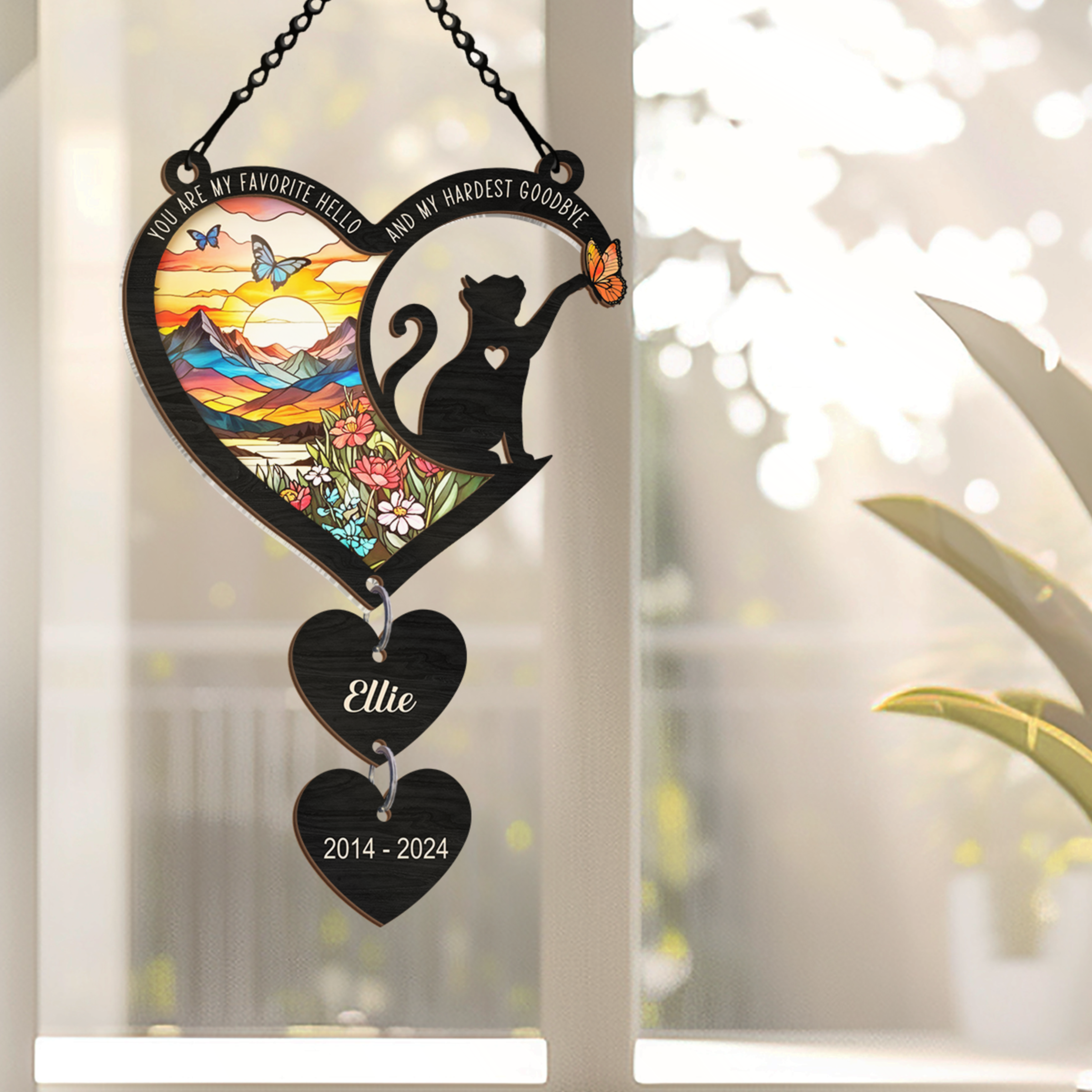Personalized Pet Memorial Ornament, Cat Memorial Suncatcher Ornaments, Remembrance Loss of Pet Christmas Ornaments for Cat Lovers