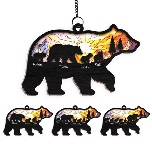 Personalized Mama Bear Suncatcher Ornament for Mom, Gift for Mom, Custom Indoor Window Hanging, Christmas Decoration