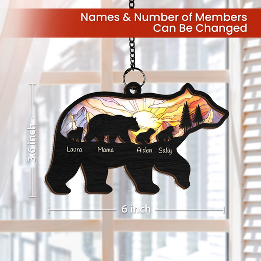 Personalized Mama Bear Suncatcher Ornament for Mom, Gift for Mom, Custom Indoor Window Hanging, Christmas Decoration