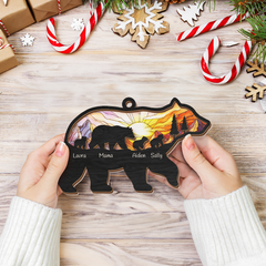 Personalized Mama Bear Suncatcher Ornament for Mom, Gift for Mom, Custom Indoor Window Hanging, Christmas Decoration