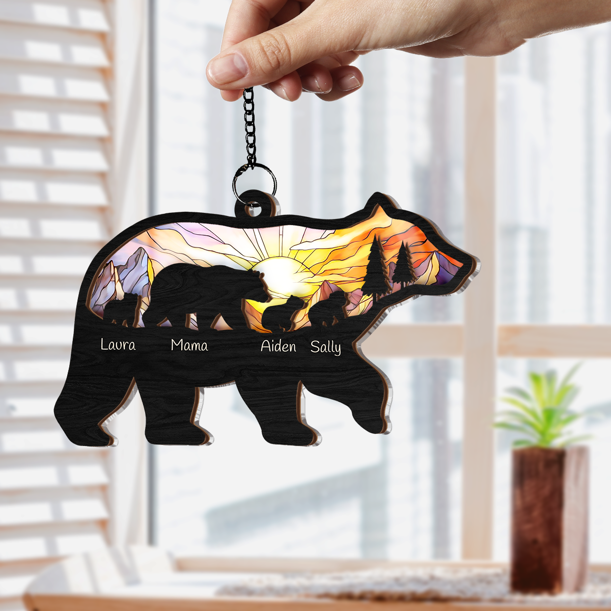 Personalized Mama Bear Suncatcher Ornament for Mom, Gift for Mom, Custom Indoor Window Hanging, Christmas Decoration