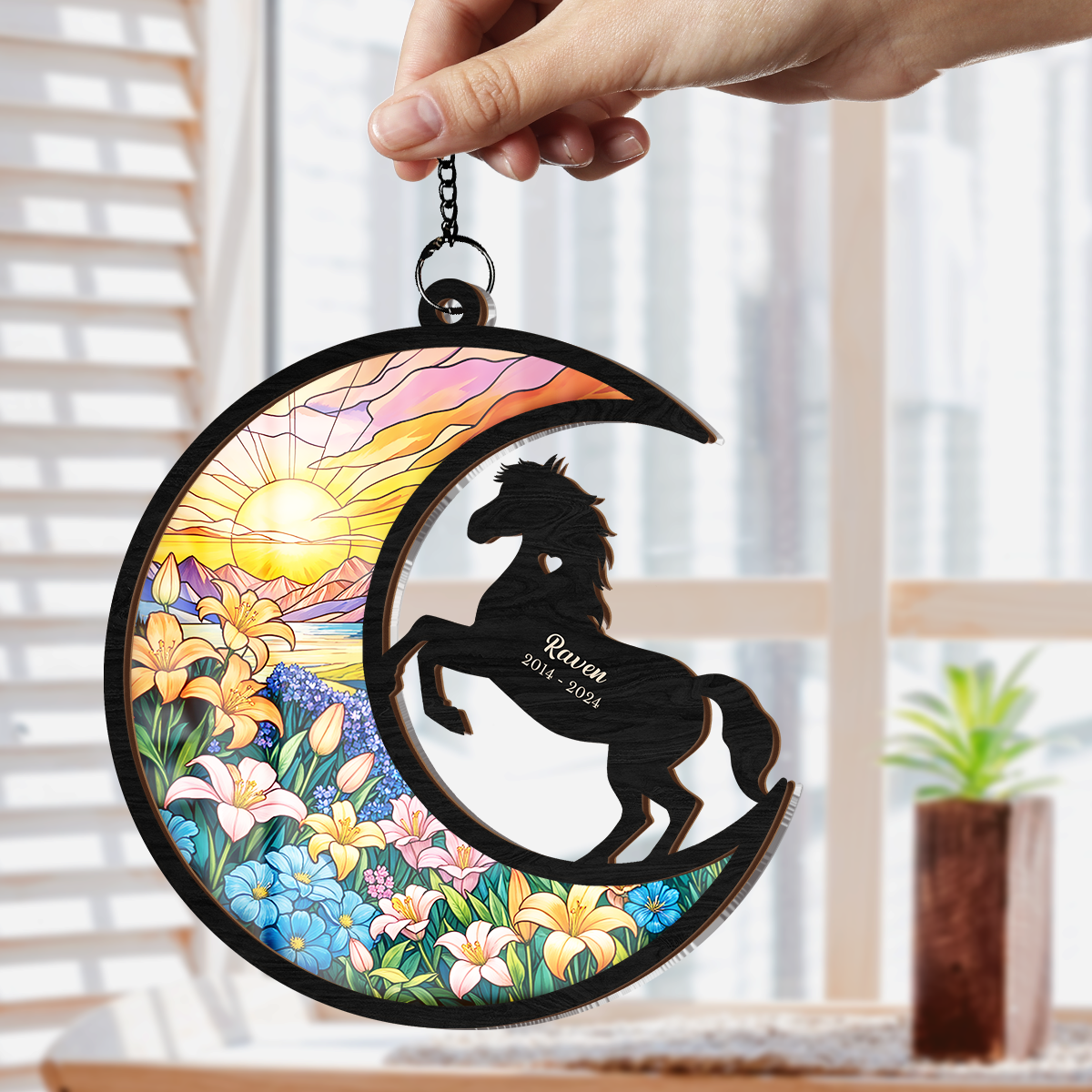 Personalized Horse Lover Suncatcher Ornament, Memorial Pet Christmas Decorations, Custom Window Hanging