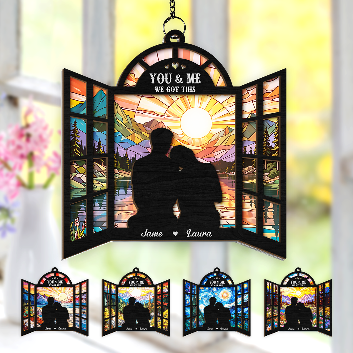 Personalized Couple Suncatcher Ornament You & Me We Got This, Gift for Wedding, Engagement Christmas Decoration, Window Hanging Sign