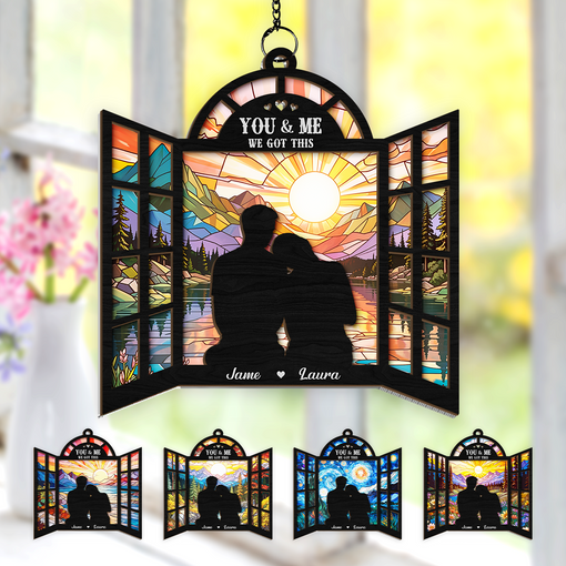 Personalized Couple Suncatcher Ornament You & Me We Got This, Gift for Wedding, Engagement Christmas Decoration, Window Hanging Sign