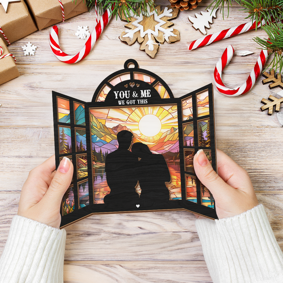 Personalized Couple Suncatcher Ornament You & Me We Got This, Gift for Wedding, Engagement Christmas Decoration, Window Hanging Sign