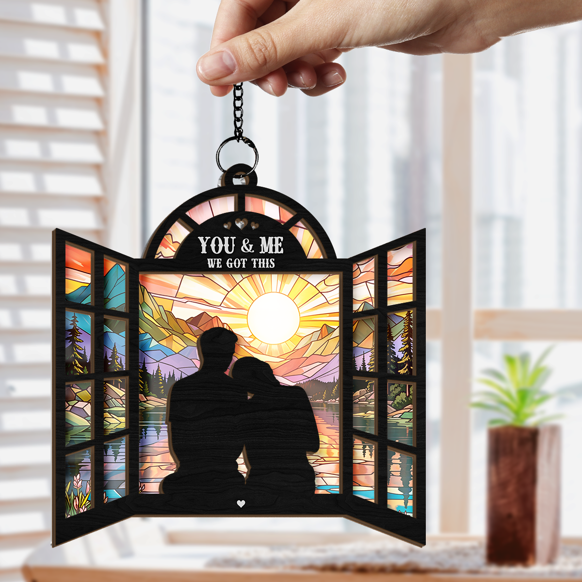 Personalized Couple Suncatcher Ornament You & Me We Got This, Gift for Wedding, Engagement Christmas Decoration, Window Hanging Sign