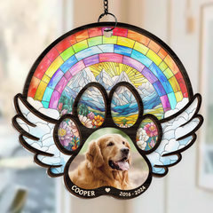 Personalized Pet Memorial Ornament, Dog Memorial Rainbow Bridge Suncatcher Ornaments, Loss of Pet Christmas Ornaments for Dog Lovers