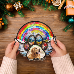 Personalized Pet Memorial Ornament, Dog Memorial Rainbow Bridge Suncatcher Ornaments, Loss of Pet Christmas Ornaments for Dog Lovers