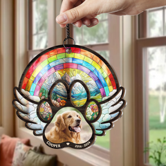 Personalized Pet Memorial Ornament, Dog Memorial Rainbow Bridge Suncatcher Ornaments, Loss of Pet Christmas Ornaments for Dog Lovers