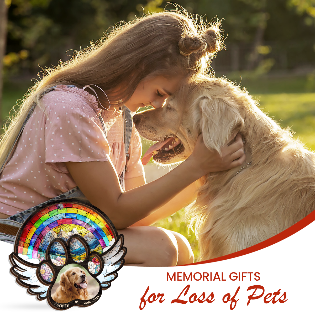 Personalized Pet Memorial Ornament, Dog Memorial Rainbow Bridge Suncatcher Ornaments, Loss of Pet Christmas Ornaments for Dog Lovers