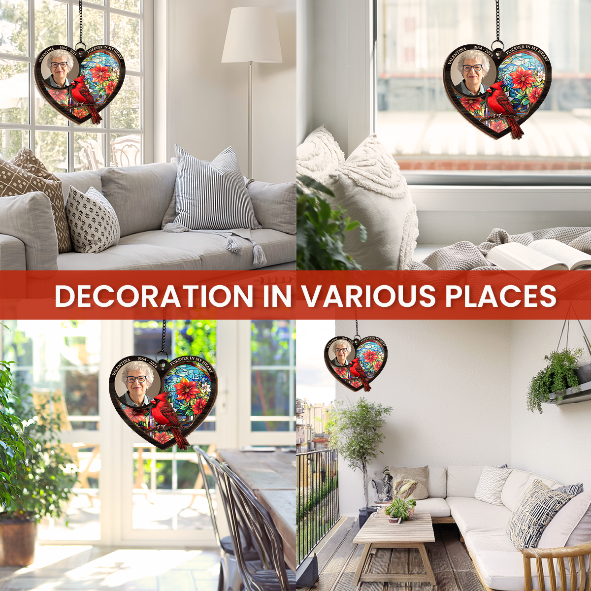 Personalized Memorial Suncatcher Ornament, Custom Photo Hanging Keepsake, Loss of Loved Ones Sympathy Christmas Ornaments, Window Suncatcher