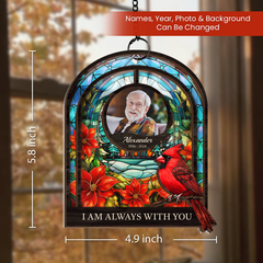 Personalized Memorial Suncatcher Ornament, Custom Photo Hanging Keepsake, Red Cardinal Loss of Loved Ones Sympathy Christmas Ornaments