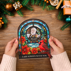 Personalized Memorial Suncatcher Ornament, Custom Photo Hanging Keepsake, Red Cardinal Loss of Loved Ones Sympathy Christmas Ornaments