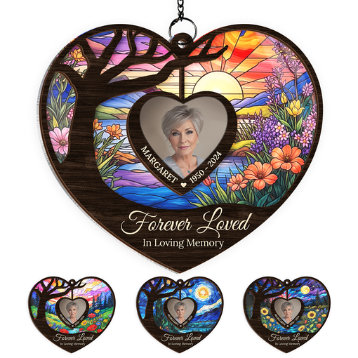 Personalized Memorial Suncatcher Ornament, Custom Photo Hanging Keepsake, Loss of Loved Ones Sympathy Christmas Ornaments