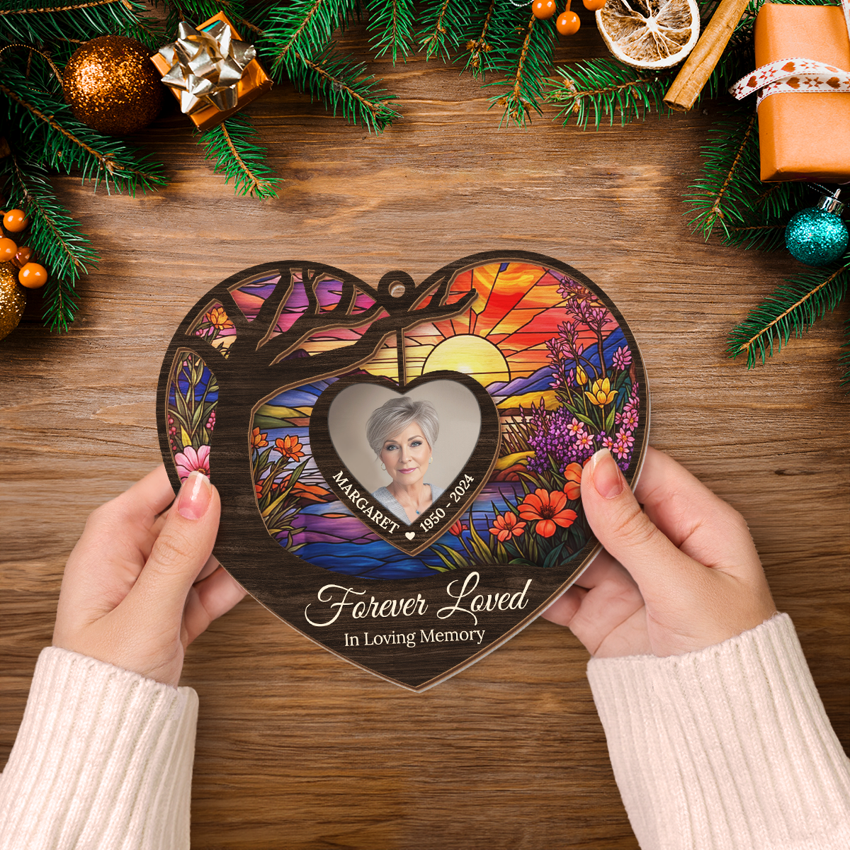 Personalized Memorial Suncatcher Ornament, Custom Photo Hanging Keepsake, Loss of Loved Ones Sympathy Christmas Ornaments