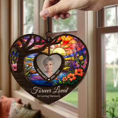 Personalized Memorial Suncatcher Ornament, Custom Photo Hanging Keepsake, Loss of Loved Ones Sympathy Christmas Ornaments