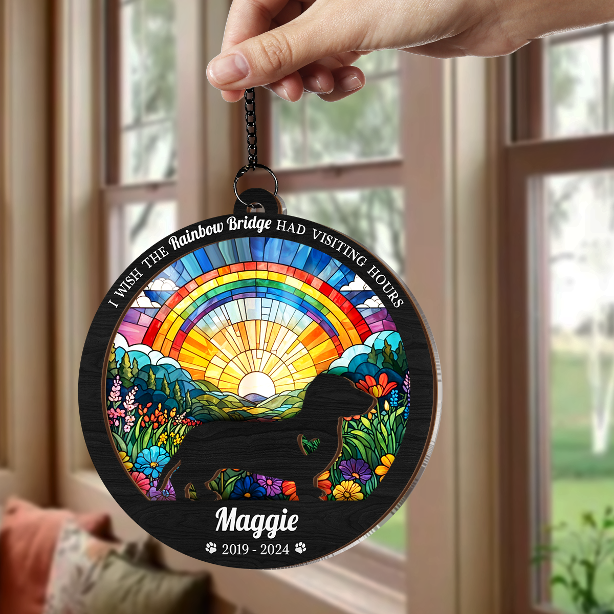 Personalized Pet Memorial Ornament, Dog Memorial Rainbow Bridge Suncatcher Ornament, Sympathy Gift Christmas Ornaments for Dog Lovers