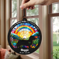 Personalized Pet Memorial Ornament, Dog Memorial Rainbow Bridge Suncatcher Ornament, Sympathy Gift Christmas Ornaments for Dog Lovers