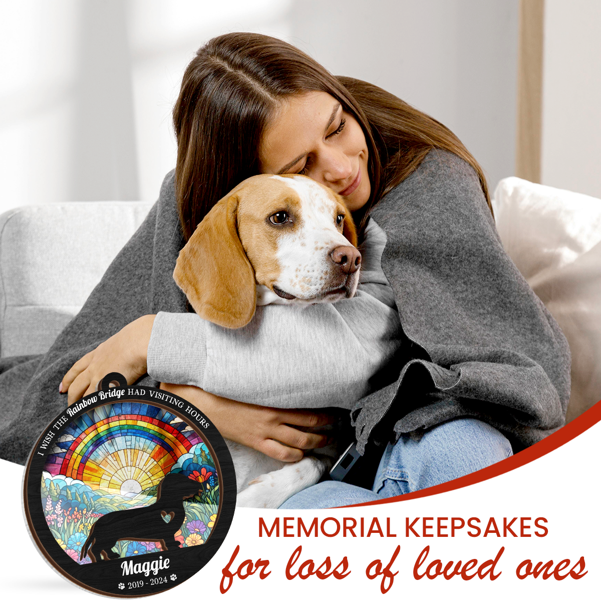 Personalized Pet Memorial Ornament, Dog Memorial Rainbow Bridge Suncatcher Ornament, Sympathy Gift Christmas Ornaments for Dog Lovers