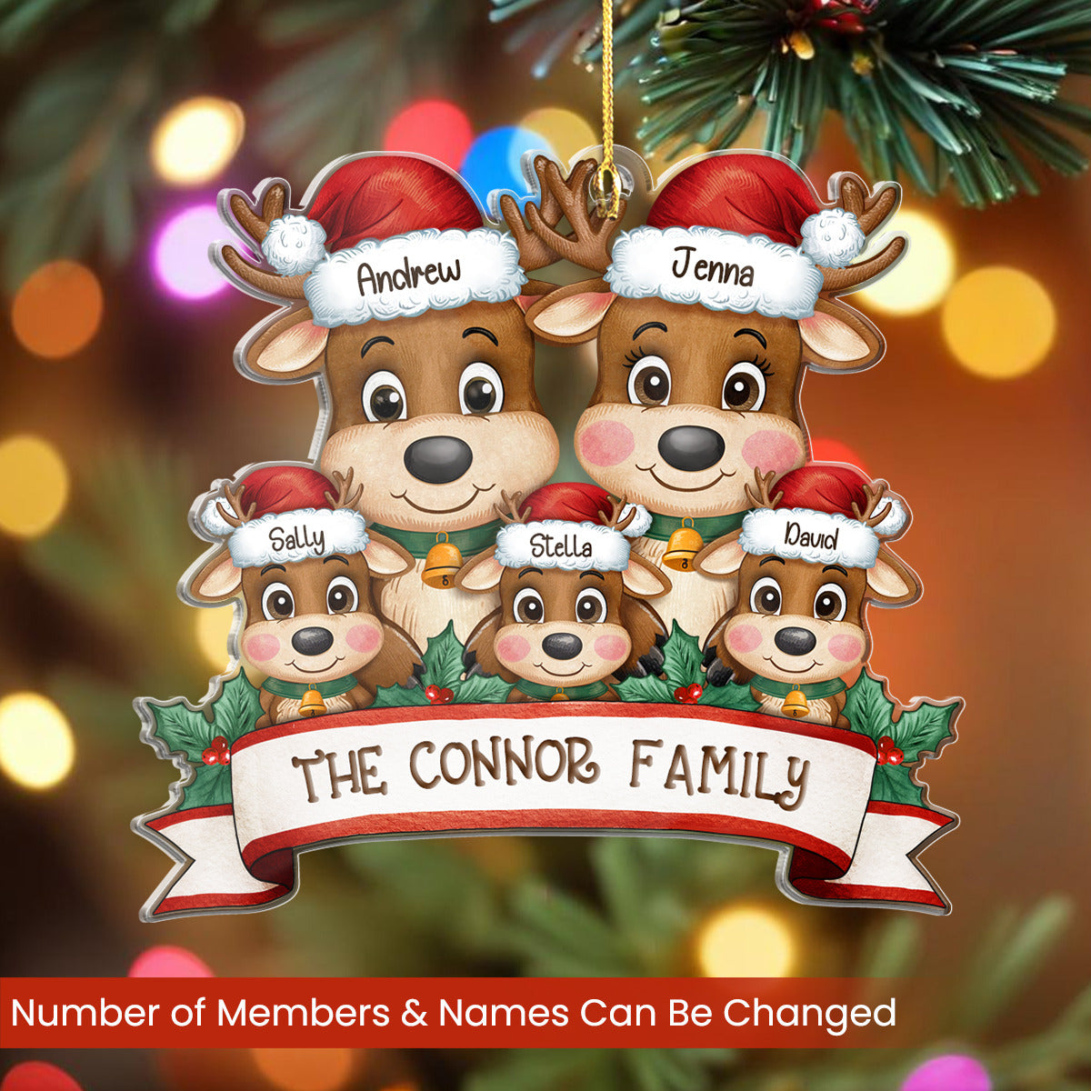 Personalized Family Ornament - Customized Shaped Acrylic Ornaments, Custom Name Reindeer Xmas Ornament, Customized Christmas Hanging Decoration Gifts