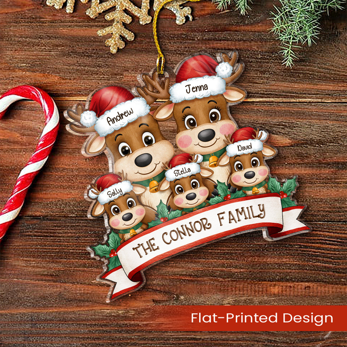 Personalized Family Ornament - Customized Shaped Acrylic Ornaments, Custom Name Reindeer Xmas Ornament, Customized Christmas Hanging Decoration Gifts