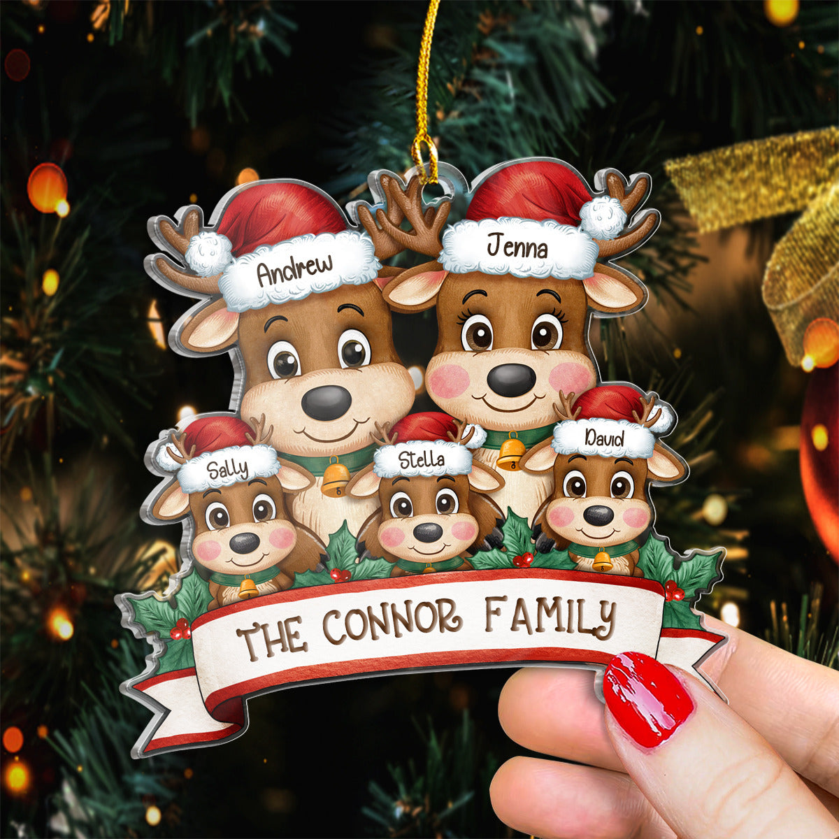 Personalized Family Ornament - Customized Shaped Acrylic Ornaments, Custom Name Reindeer Xmas Ornament, Customized Christmas Hanging Decoration Gifts