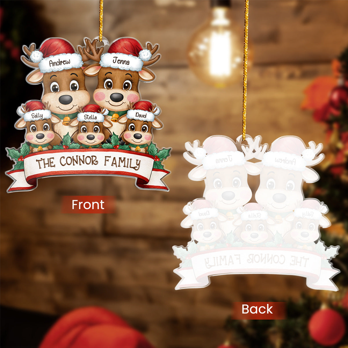 Personalized Family Ornament - Customized Shaped Acrylic Ornaments, Custom Name Reindeer Xmas Ornament, Customized Christmas Hanging Decoration Gifts