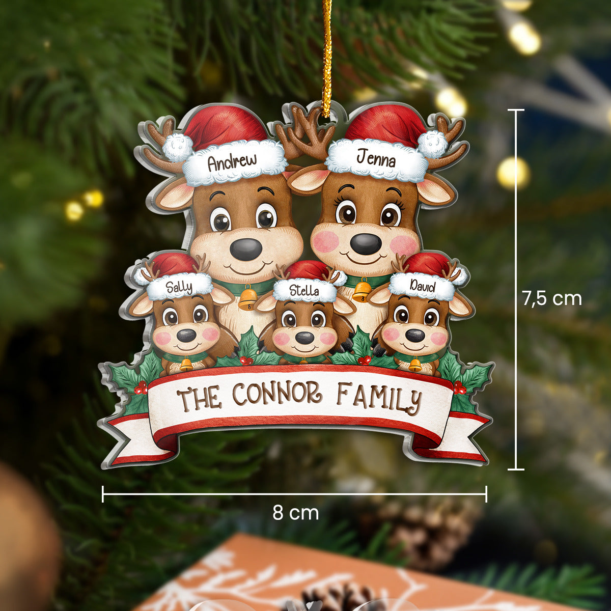 Personalized Family Ornament - Customized Shaped Acrylic Ornaments, Custom Name Reindeer Xmas Ornament, Customized Christmas Hanging Decoration Gifts
